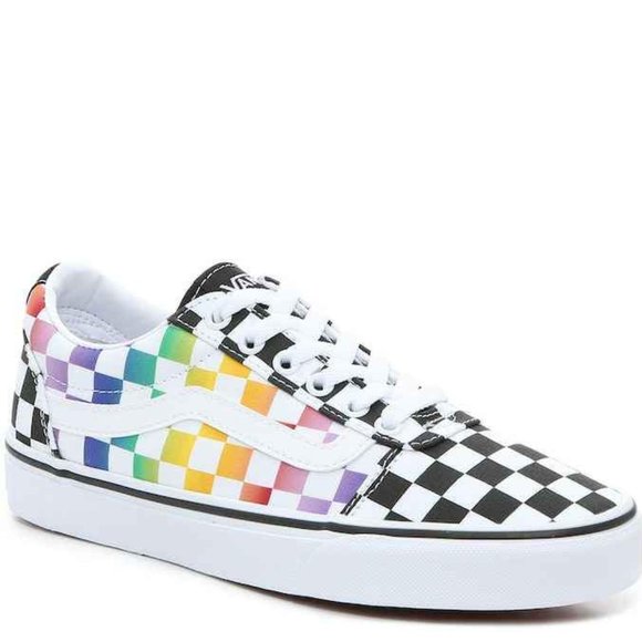 Vans Shoes Big Kids Size 2 Rainbow Black White Checkered Classic